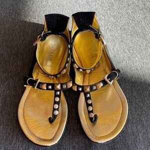 Prada black gold studded sandals EU 37,5 fits US 6,5  / 7